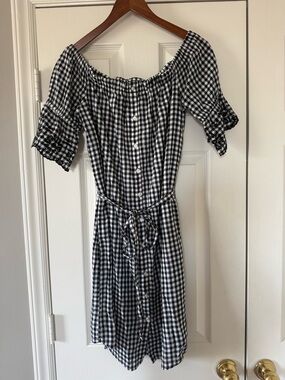 Old Navy Women’s Black, Navy & White Plaid Print Off The Shoulder Dress size S